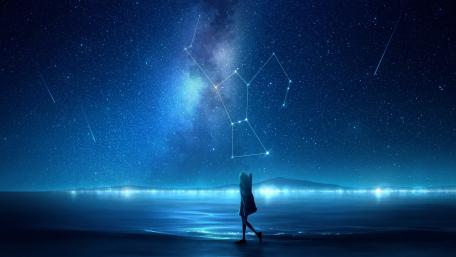 Starry Anime Night by the Shore wallpaper