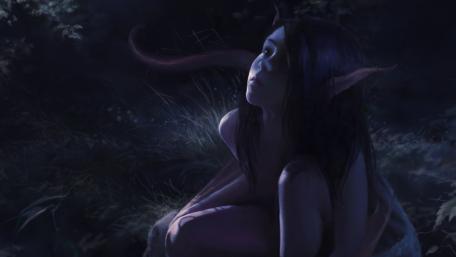 Enigmatic Elf in Moonlit Darkness wallpaper