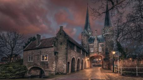 Mystical Evening at the Castle Gate wallpaper