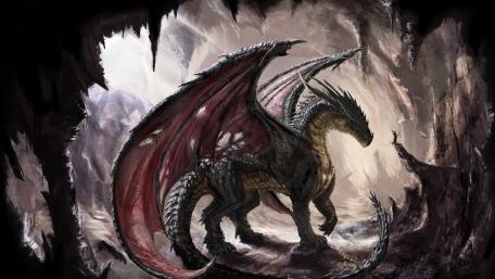 Majestic Dragon in Enchanted Cave wallpaper