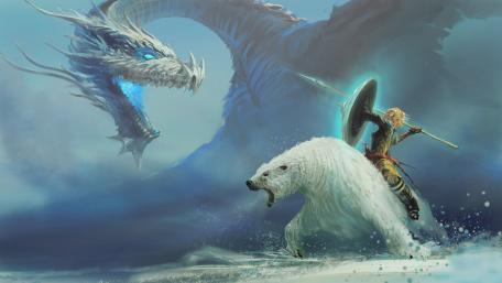 Epic Battle Between Dragon and Warrior Bear wallpaper