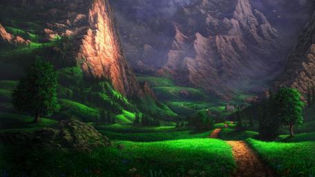 Mountain and trees illustration wallpaper