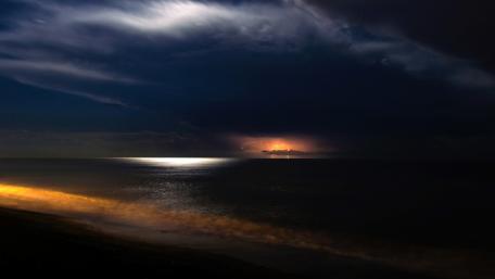 Stormy Sea Lightning at Dusk wallpaper