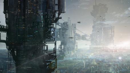 Futuristic city concept art wallpaper