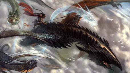 Epic Dragon Riders in a Mystical Sky wallpaper