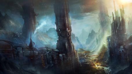 Mystical Journey Through a Futuristic Landscape wallpaper
