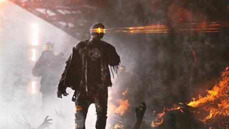 Futuristic Cyborgs in Apocalyptic Firestorm wallpaper