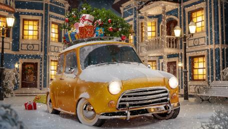 Christmas Car Magic in the Falling Snow wallpaper