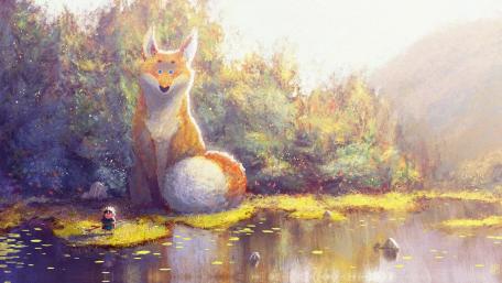 Whimsical Encounter in a Fantasy Wetland wallpaper