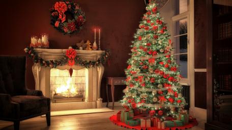 Festive Holiday Living Room Charm wallpaper