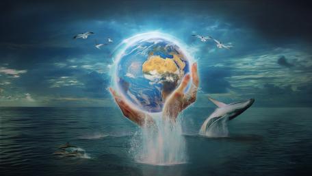 Guardians of Earth in a Surreal Ocean Realm wallpaper