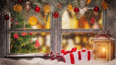 Warm Holiday Glow by the Window wallpaper