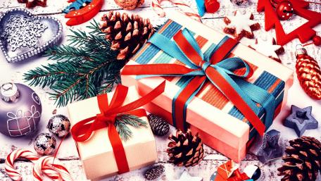 Festive Christmas Gifts and Ornaments Celebrating Joyful Moments wallpaper