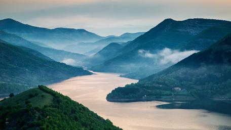 Mystical River Valley at Dusk wallpaper