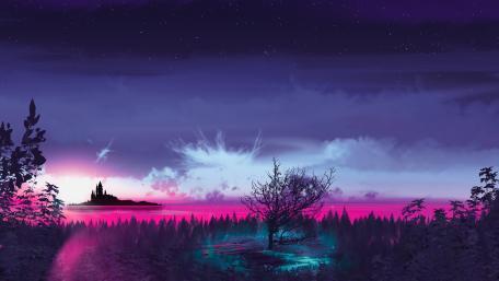 Neon Fantasy Island at Dusk wallpaper