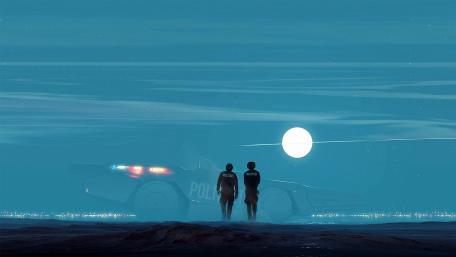 Futuristic Patrol Under a Full Moon wallpaper