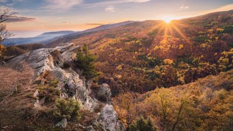 Golden Autumn Sunset Over Majestic Valley wallpaper