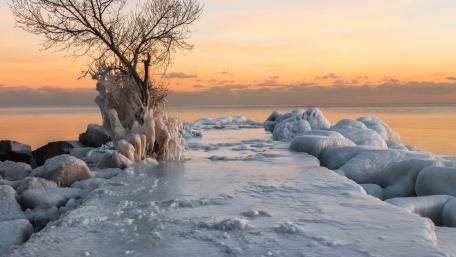 Frozen Serenity at the Winter Pier wallpaper