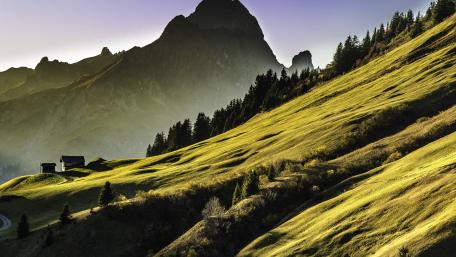 Serene Mountain Landscape at Dawn wallpaper