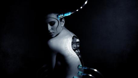 Futuristic Cyborg in Dark Elegance wallpaper