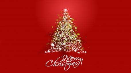 Festive Christmas Tree on Vibrant Red Background wallpaper