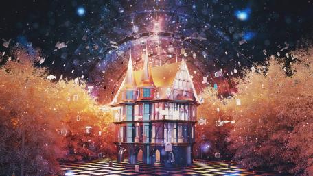 Mystical Castle Amidst a Dreamlike Landscape wallpaper