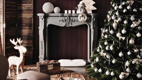 Cozy Christmas Living Room Decorated Elegantly wallpaper