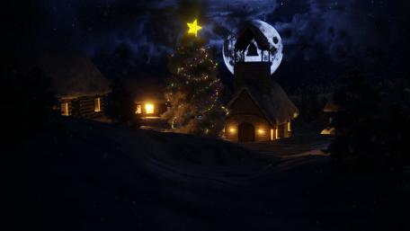 Magical Christmas Village Under Full Moon Nightamp;nbsp; wallpaper