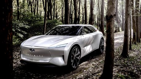 Sleek Infiniti Electric Concept in Serene Forest Setting wallpaper