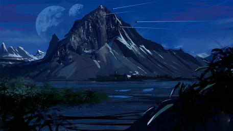 Moonlit Mountain in a Futuristic World wallpaper