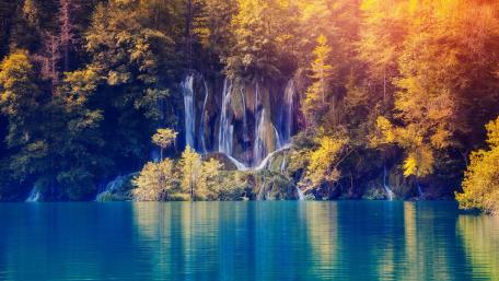 Autumn Serenity by the Waterfall wallpaper