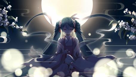 Moonlit Serenade with Hatsune Miku wallpaper