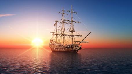 Majestic Pirate Ship at Sunrise wallpaper