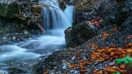 Tranquil Autumn Waterfall Experience wallpaper