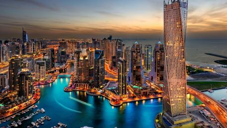 Dubai skyline at dusk wallpaper