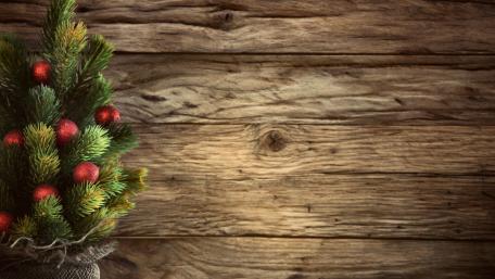 Christmas Tree on Rustic Wood Background wallpaper