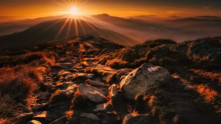 Majestic Sunset Over Mountain Landscape wallpaper