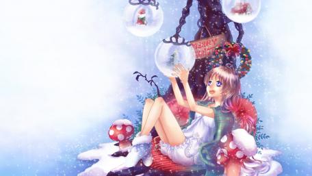 Festive Anime Girl in Winter Wonderland wallpaper