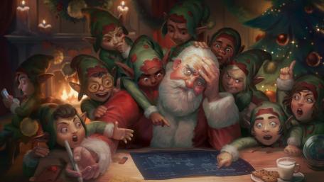 Santa Claus and elves wallpaper
