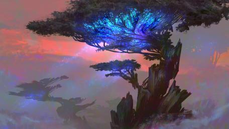 Enchanted Misty Tree Scene wallpaper