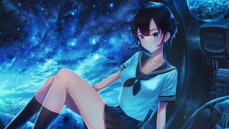 Anime schoolgirl in the space wallpaper