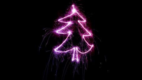 Purple neon christmas tree light drawing wallpaper