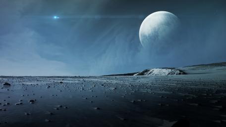 Futuristic Alien Planet Under a Moonlit Sky wallpaper
