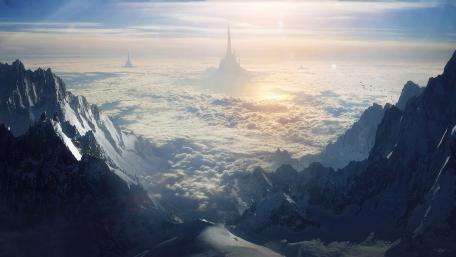 Majestic Peaks of a Futuristic Realm wallpaper