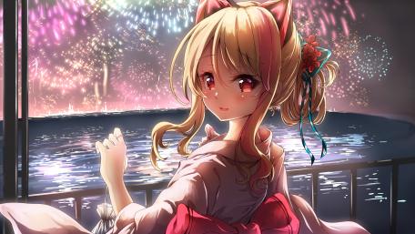 Firework Serenity with Anime Elegance wallpaper