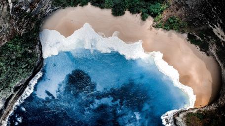 Serene Aerial View of Pristine Lagoon Beach wallpaper