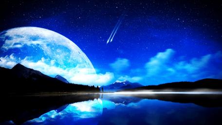 Mystical Moonlit Mountain Reflection wallpaper