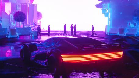 Neon Supercar in a Cyberpunk World wallpaper