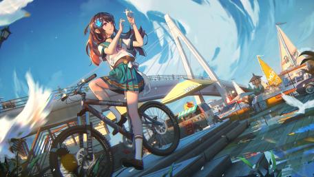 Anime girl is taking a photo wallpaper