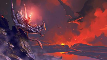 Epic Dragon Rider in a Fiery Landscape wallpaper
